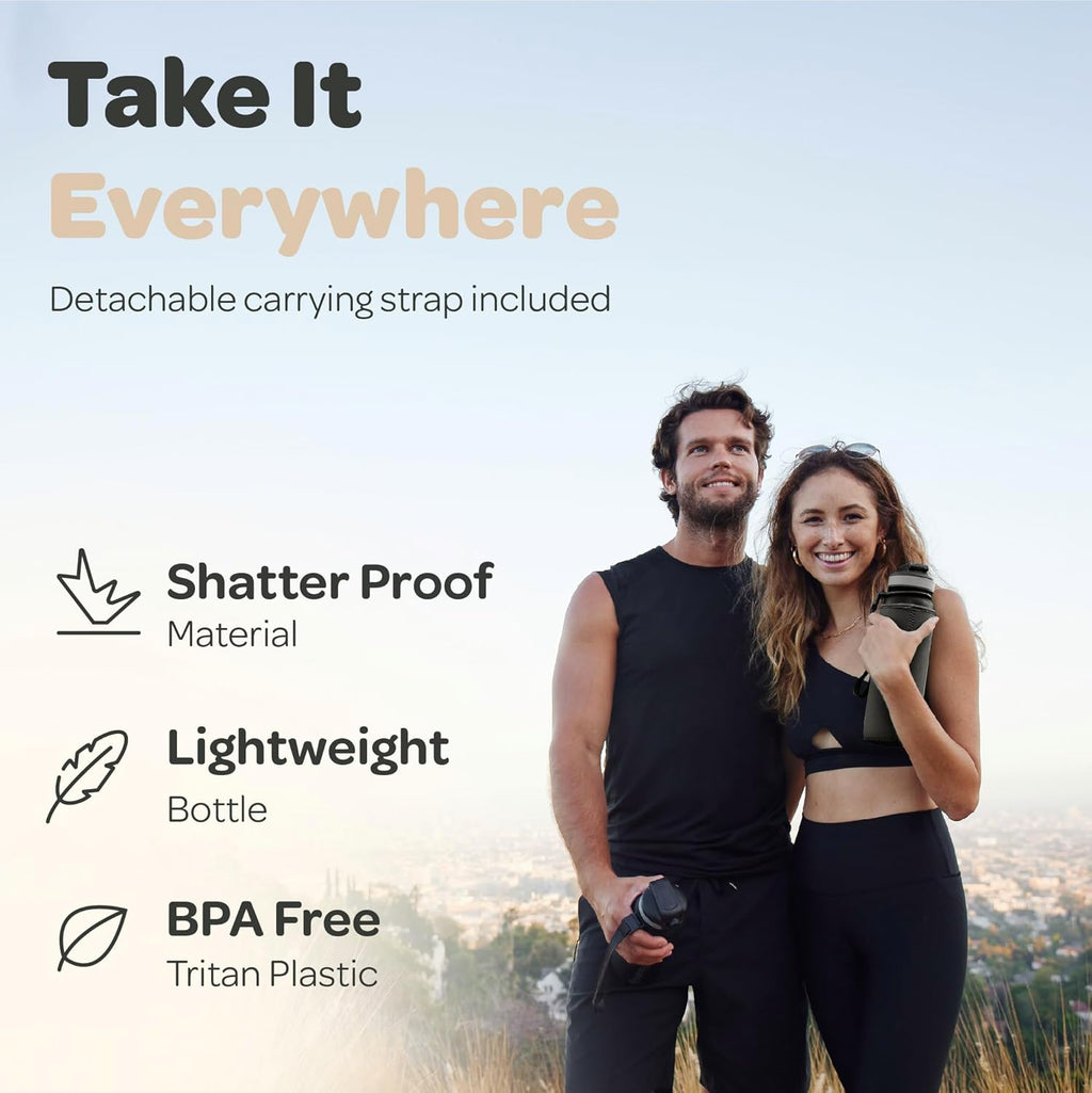 Water Bottle with Time Marker -Large BPA Free Water Bottle & No Sweat Sleeve -Leak Proof Gym Bottle with Fruit Infuser Strainer & Times to Drink -Ideal for Fitness Sports & Outdoors