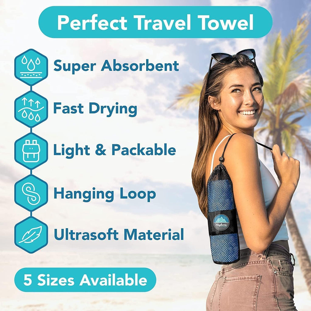 Youphoria Microfiber Travel Towel Fast Drying Lightweight - Quick Dry Towel for Camping, Beach, Backpacking, Hiking & Sport