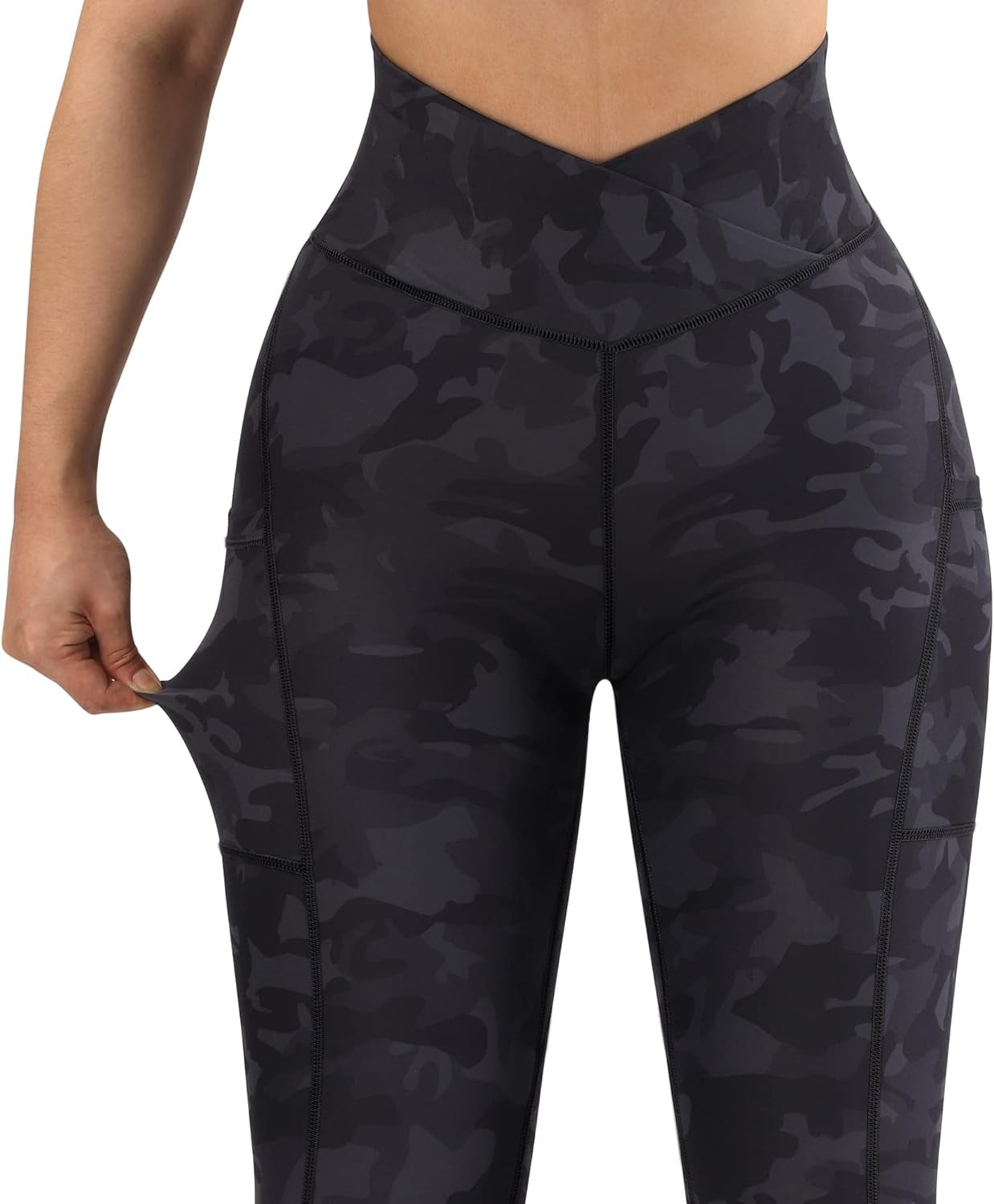 Women V Waist Butt Lifting Leggings with Pockets High Waisted Workout Yoga Pants