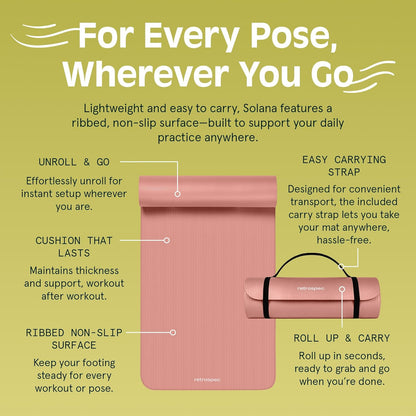 Solana Yoga Mat Thick 1/2In Non-Slip Workout Mat with Nylon Strap - 72X24In Exercise Mat for Pilates, Stretching & Fitness - BPA Free, Easy Clean