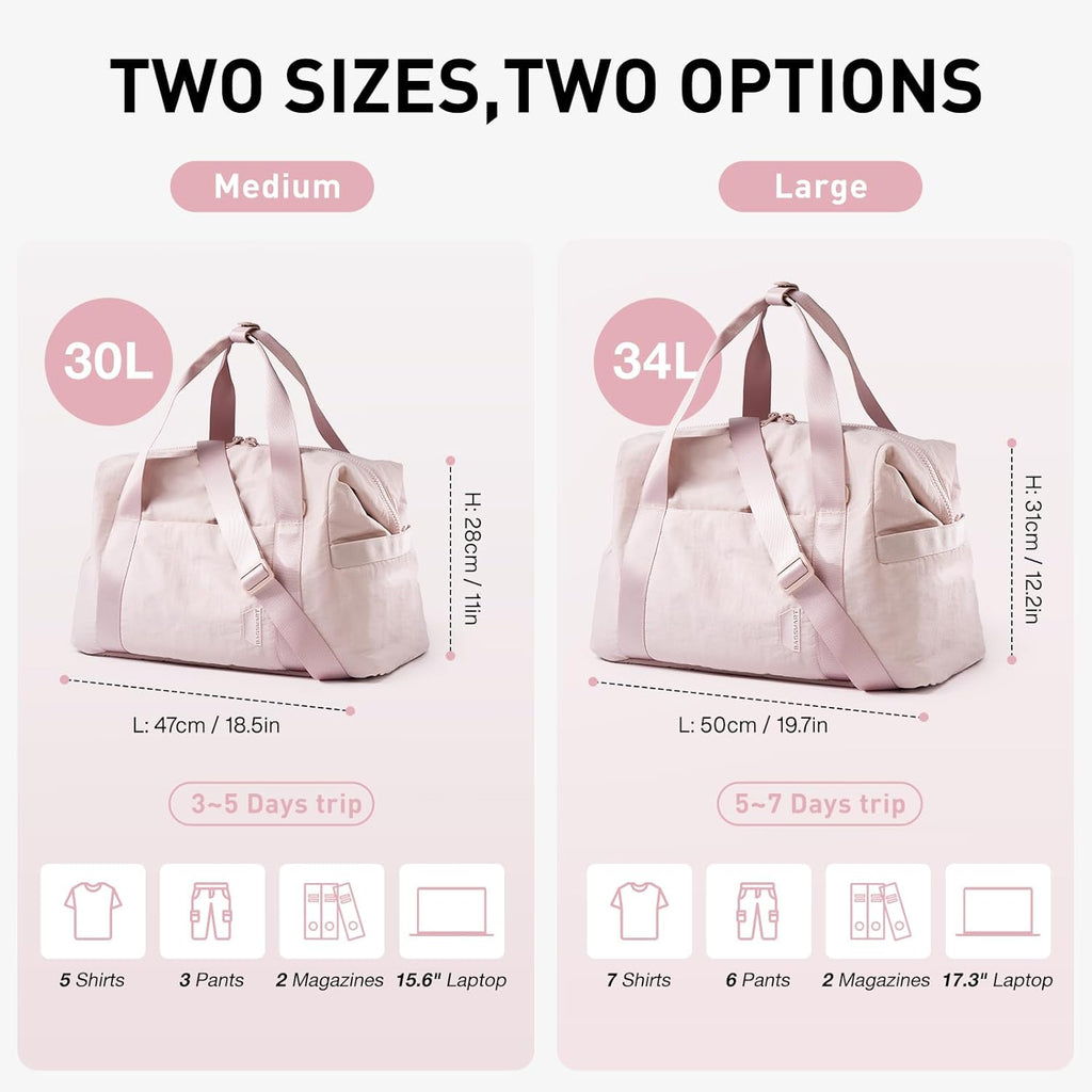 Gym Bag for Women, Carry on Weekender Overnight Bag, Travel Duffel Bags with Trolley Sleeve, Personal Item Travel Bag Tote Bag Workout Dance Bag(Pink,Medium)